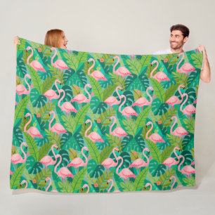 Tropische Roze Flamingo's Jungle Loof Fleece Deken