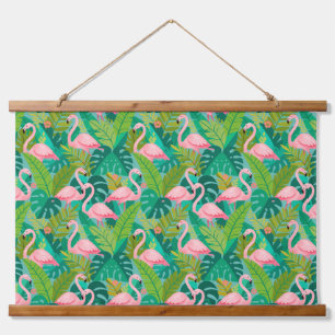 Tropische Roze Flamingo's Jungle Loof Hangend Wandkleed