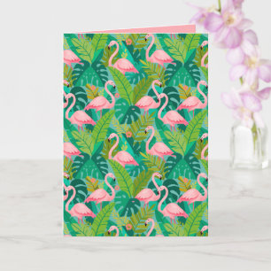 Tropische Roze Flamingo's Jungle Loof Kaart