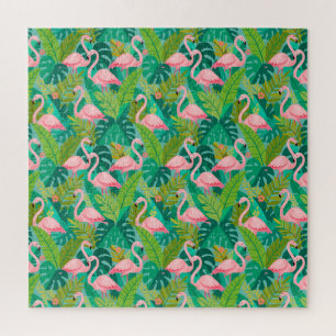 Tropische Roze Flamingo's Jungle Loof Legpuzzel