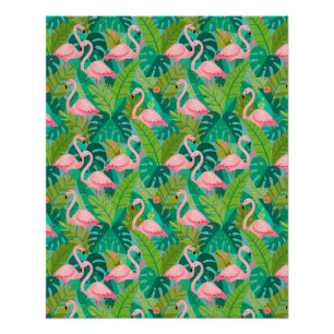 Tropische Roze Flamingo's Jungle Loof Perfect Poster