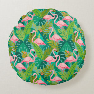Tropische Roze Flamingo's Jungle Loof Rond Kussen