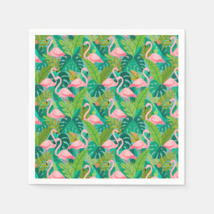 Tropische Roze Flamingo's Jungle Loof Servet