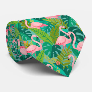 Tropische Roze Flamingo's Jungle Loof Stropdas