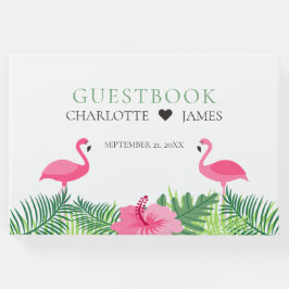 Tropische Roze Flamingo's Kleurrijke Bloemen Bruil Gastenboek