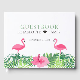 Tropische Roze Flamingo's Kleurrijke Bloemen Bruil Gastenboek
