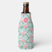 Tropische roze Flamingos Lagoon gepersonaliseerd Flesjeskoeler (Fles Voorkant)