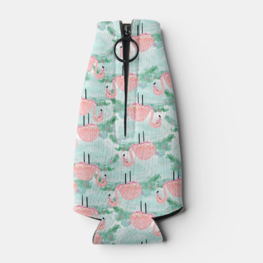 Tropische roze Flamingos Lagoon gepersonaliseerd Flesjeskoeler (Achterkant)