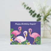Tropische roze flamingo's op Paarse Briefkaart (Staand voorkant)