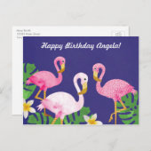 Tropische roze flamingo's op Paarse Briefkaart (Voorkant / Achterkant)