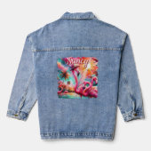 Tropische roze flamingo's palmbomen gepersonalisee denim jacket (Achterkant)