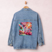 Tropische roze flamingo's palmbomen gepersonalisee denim jacket (Hangar)
