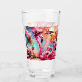 Tropische roze flamingo's palmbomen gepersonalisee glas