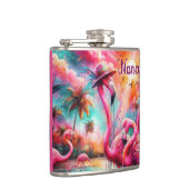 Tropische roze flamingo's palmbomen gepersonalisee heupfles (Rechts)