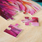 Tropische roze flamingo's palmbomen gepersonalisee legpuzzel (Zijkant)