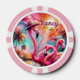 Tropische roze flamingo's palmbomen gepersonalisee poker chips