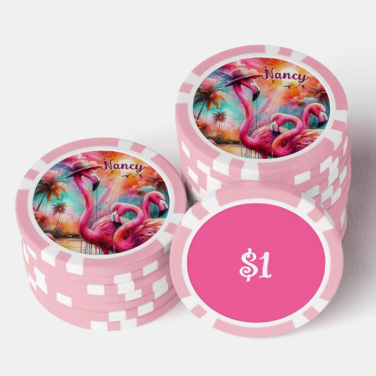 Tropische roze flamingo's palmbomen gepersonalisee poker chips (Opstapeling)