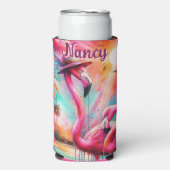 Tropische roze flamingo's palmbomen gepersonalisee seltzer blikjeskoeler (Seltzer Voorkant)