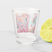 Tropische roze flamingo's palmbomen gepersonalisee shot glas (Achterkant)
