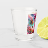 Tropische roze flamingo's palmbomen gepersonalisee shot glas (Links)