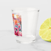 Tropische roze flamingo's palmbomen gepersonalisee shot glas (Rechts)