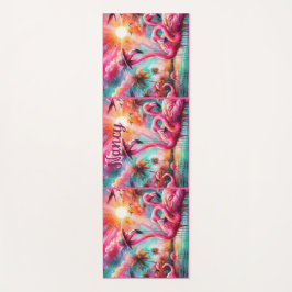 Tropische roze flamingo's palmbomen gepersonalisee yogamat