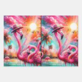 Tropische Roze Flamingo's Palmbomen Zon Decoupage Inpakpapier Vel (Voorkant)