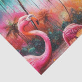 Tropische Roze Flamingo's Palmbomen Zon Decoupage Tissuepapier (Detail)