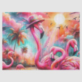 Tropische Roze Flamingo's Palmbomen Zon Decoupage Tissuepapier (Voorkant)