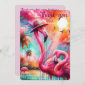 Tropische Roze Flamingo's Palmbomen Zon Flamingo Bedankkaart (Voorkant / Achterkant)