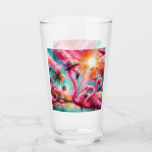Tropische Roze Flamingo's Palmbomen Zon Water Blau Glas (Voorkant)