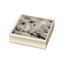 Tropische Roze Flamingo's Palmbomen Zon Water Blau Rubberstempel