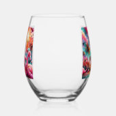 Tropische Roze Flamingo's Palmbomen Zon Water Blau Wijnglas Zonder Voet (Rechts)