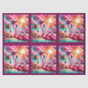 Tropische Roze Flamingo's Palmboom Zon Decoupage Tissuepapier