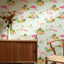 Tropische Roze Flamingo's Plant Strand Vibe Patroo Behang