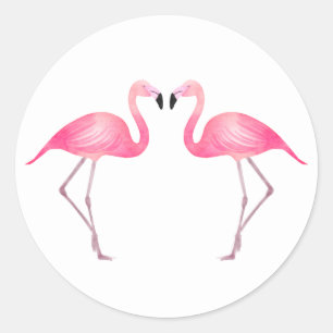 Tropische Roze Flamingo's Zomer Bruiloft Strand Ronde Sticker