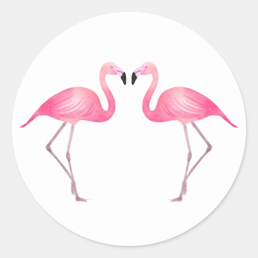 Tropische Roze Flamingo's Zomer Bruiloft Strand Ronde Sticker (Voorkant)