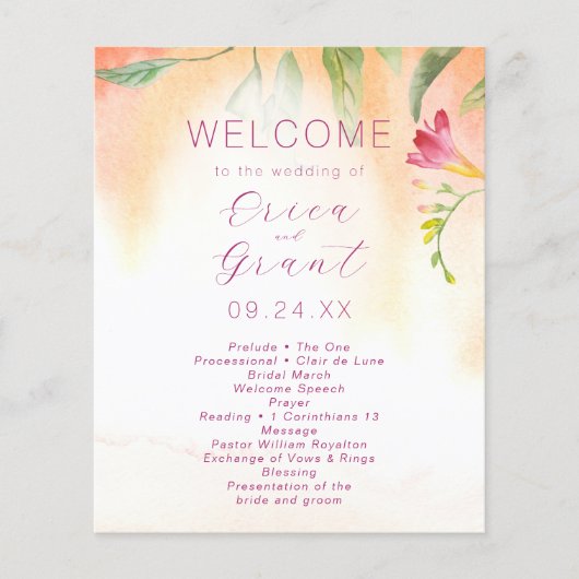 Tropische Roze Freesia Waterverf Wedding Budget (Voorkant)