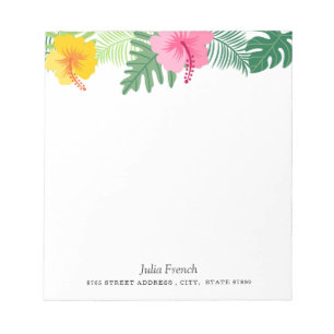 Tropische Roze Gele Hibiscus Botanische Notitieblo Notitieblok