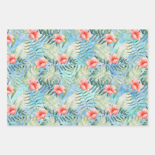 Tropische roze gele Hibiscus Flowers Inpakpapier Vel (Voorkant 3)