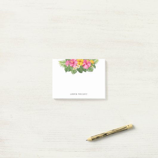 Tropische roze gele Hibiscus Flowers Post-it® Notes (Op bureau)