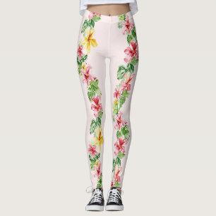 Tropische roze gele hibiscusbloemen leggings