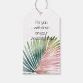 Tropische roze groene blad bruiloft cadeaulabel (Voorkant)