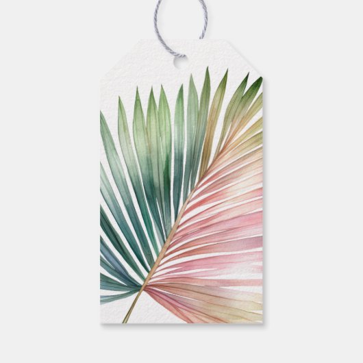 Tropische roze groene blad bruiloft cadeaulabel (Achterkant)