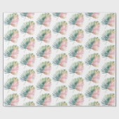 Tropische roze groene blad bruiloft cadeaupapier (Vlak)