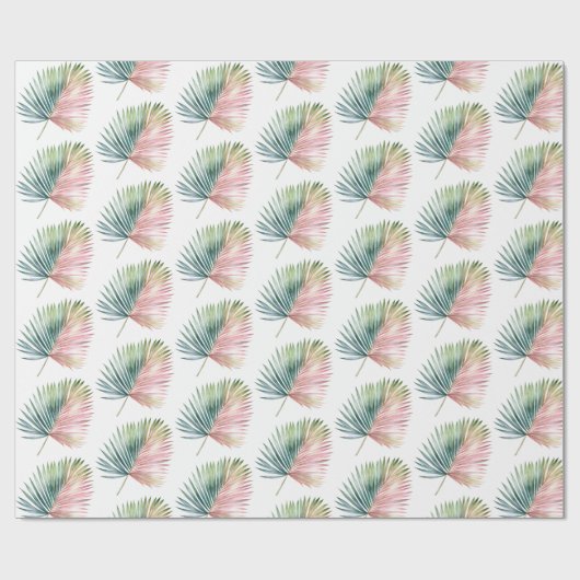 Tropische roze groene blad bruiloft cadeaupapier (Vlak)