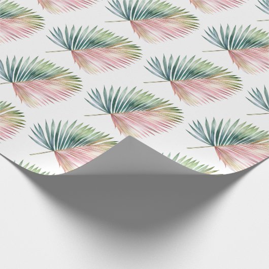 Tropische roze groene blad bruiloft cadeaupapier (Hoek)