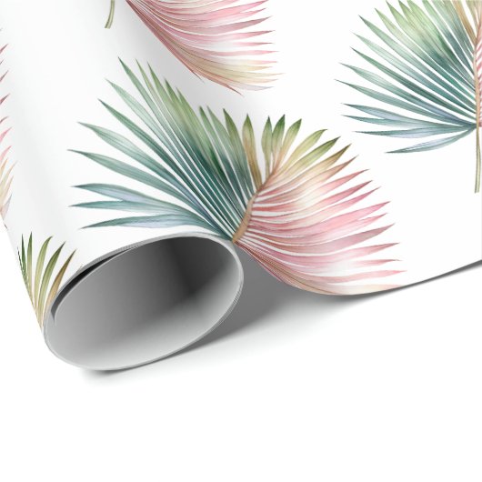 Tropische roze groene blad bruiloft cadeaupapier (Rol Hoek)
