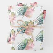 Tropische roze groene blad bruiloft inpakpapier vel (In situ)