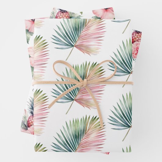 Tropische roze groene blad bruiloft inpakpapier vel (In situ)